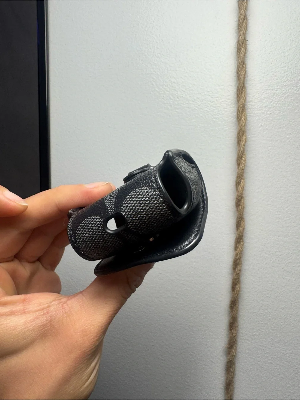 Coach Black Pebble Leather AirPods Case with Snap Closure